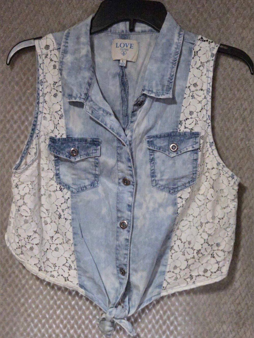 Love Culture Jean & Lace VEST size Large Jrs